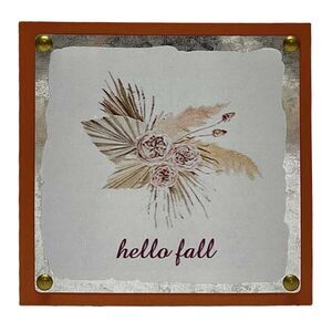 hello fall tabletop sign square home office decor autumn cozy vibes NWT wood